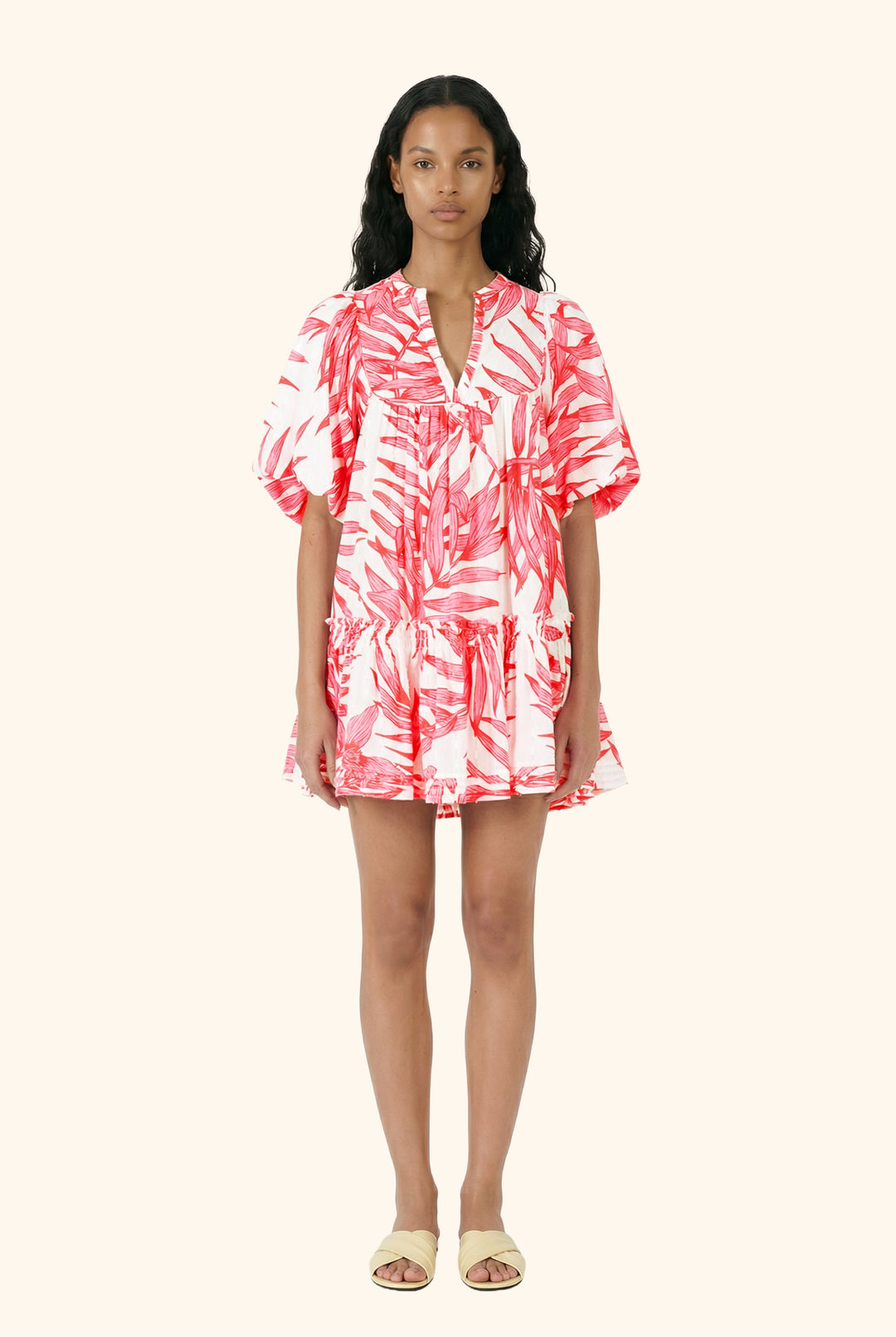 Mini Dress Cruz - Pink Palm Leaf - Poupette St Barth