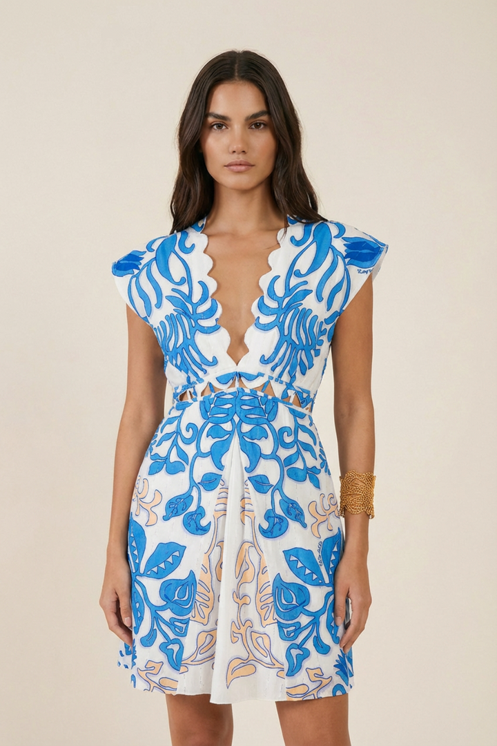 Mini Dress Hazel - White Blue Ritual - Poupette St Barth