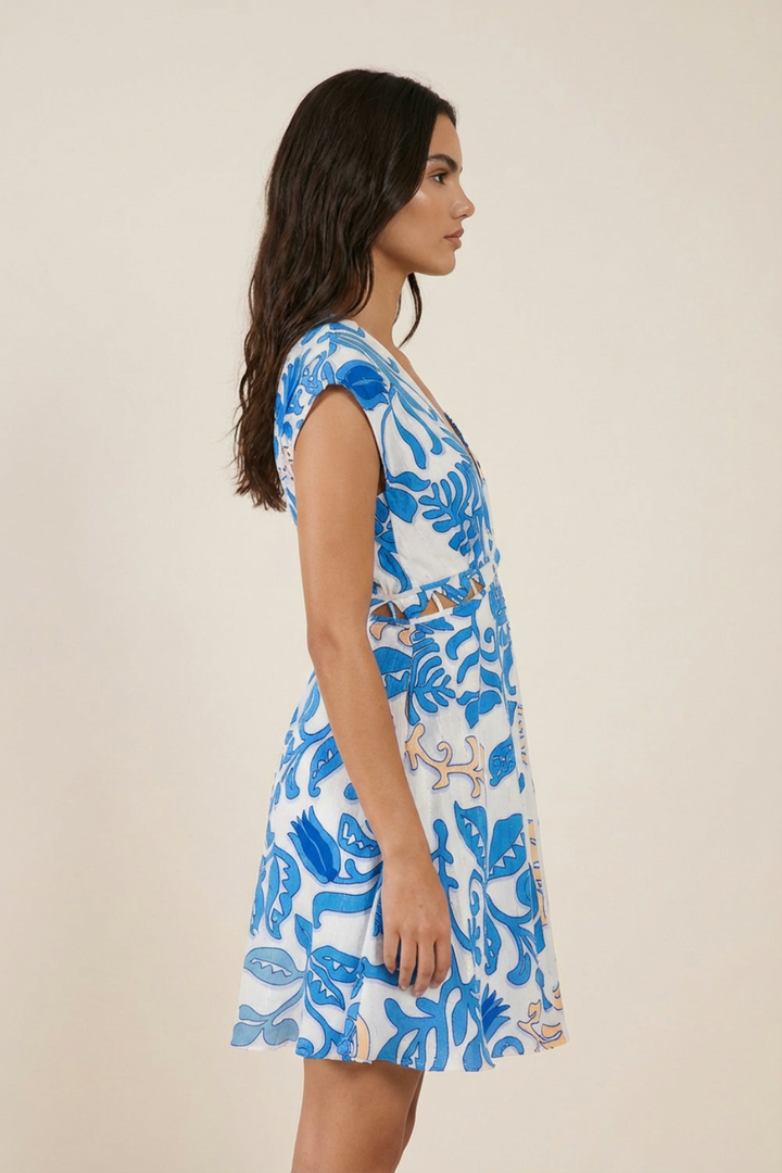 Mini Dress Hazel - White Blue Ritual - Poupette St Barth