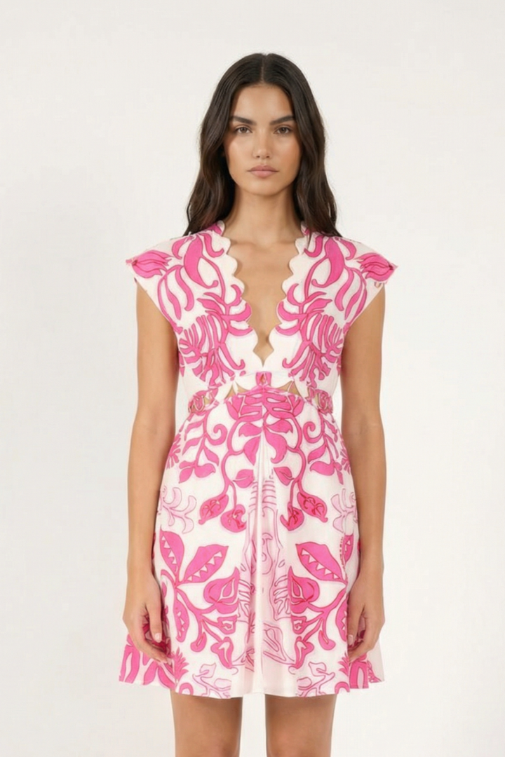 Mini Dress Hazel - White Pink Ritual - Poupette St Barth