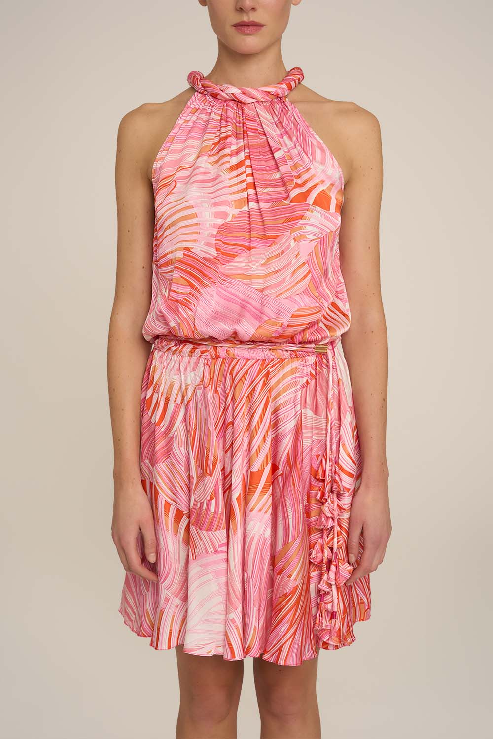 Pink Mini Dress Jade by Poupette St Barth featuring a sleeveless design and flowy fabric, perfect for warm weather.