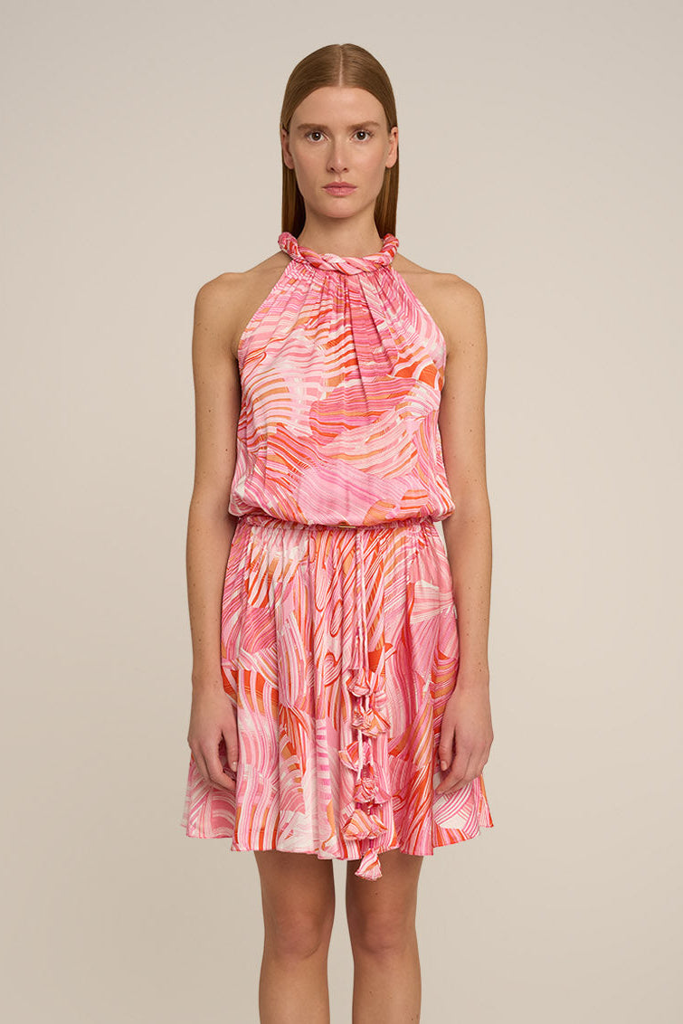 Pink Mini Dress Jade by Poupette St Barth, featuring a stylish sleeveless design with a fitted silhouette and delicate fabric details.