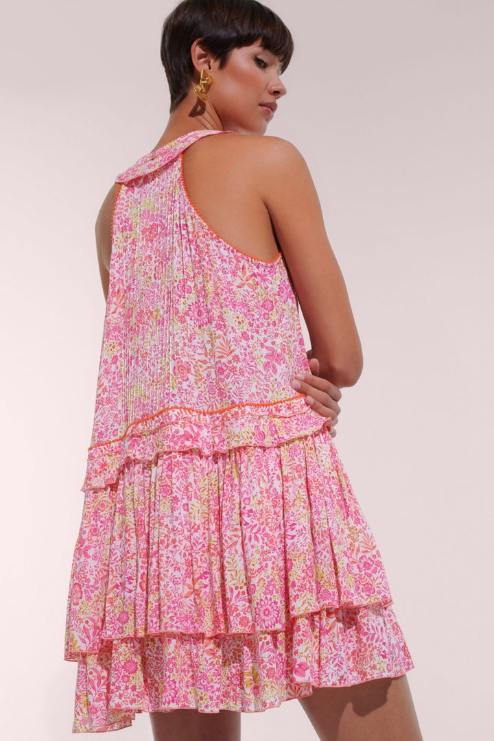 Mini Dress Mae - White Pink Nature