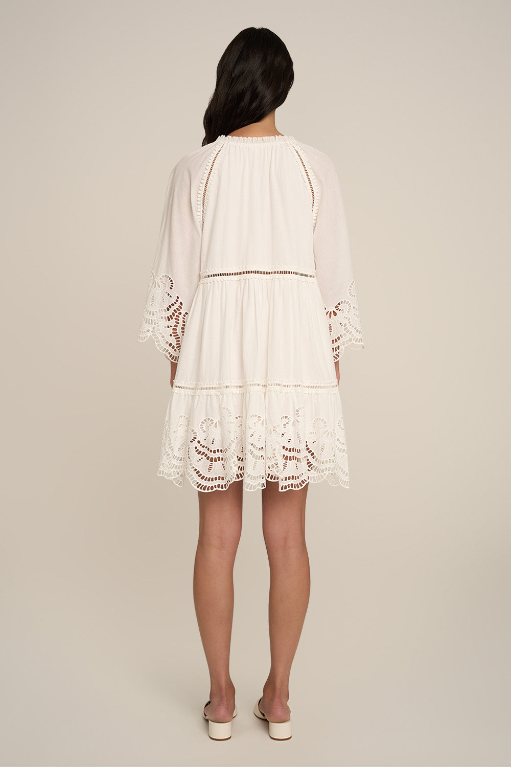 Poupette St Barth Mini Dress Mona in natural white, plain sleeveless design with back view, lightweight and stylish for warm weather.