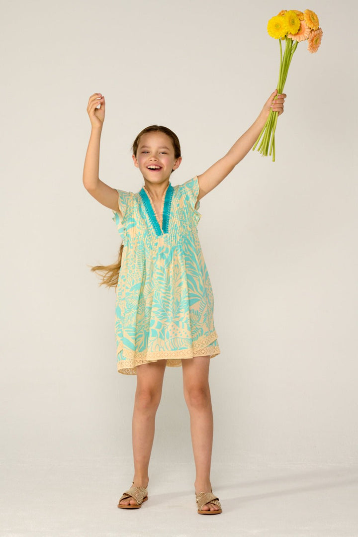 Robe Courte Sasha pour fille - Aqua Toucan