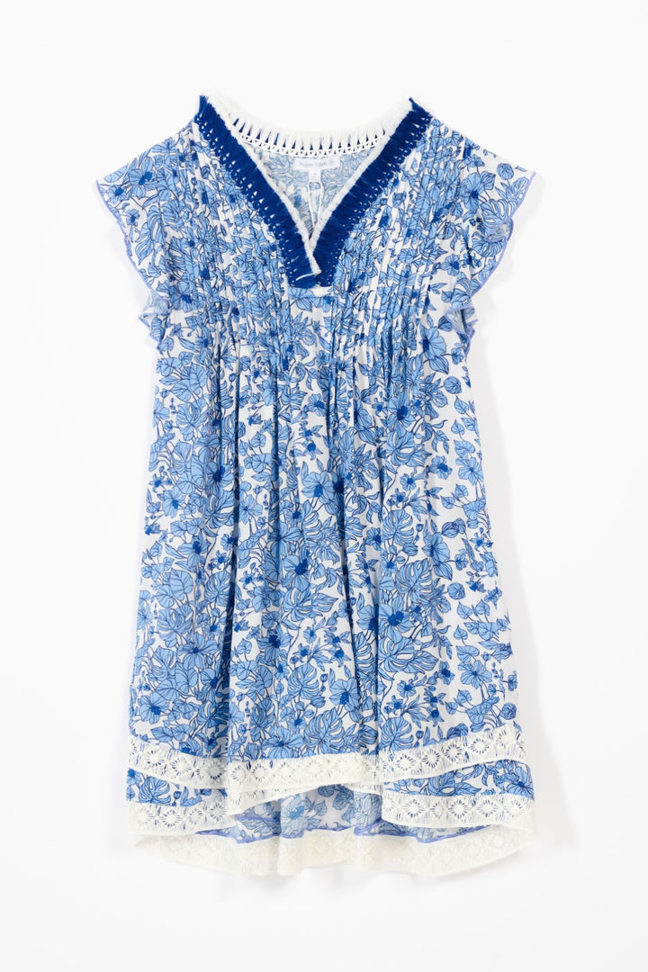 Mini Dress Sasha for girls - Blue Aquaflora