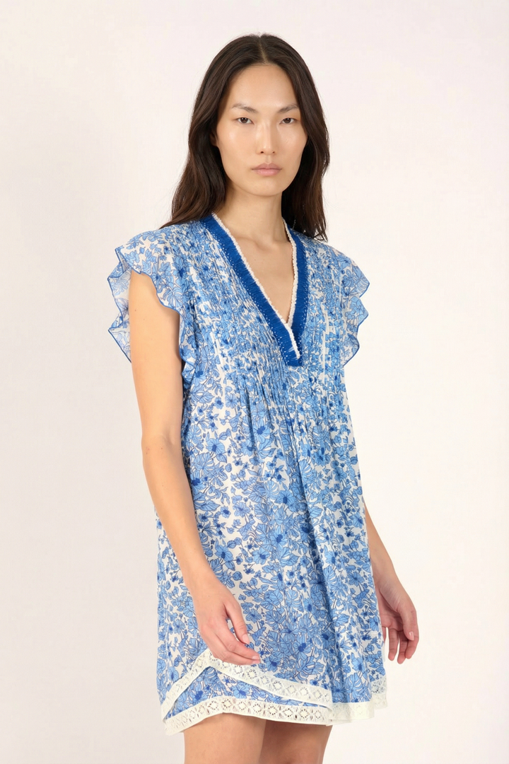 Mini Dress Sasha - Blue Aquaflora - Poupette St Barth