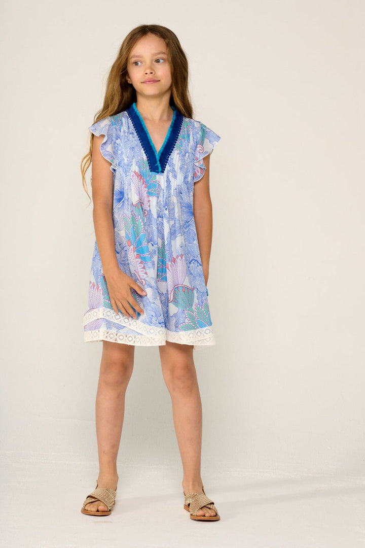 Robe Courte Sasha pour fille - Blue Padang