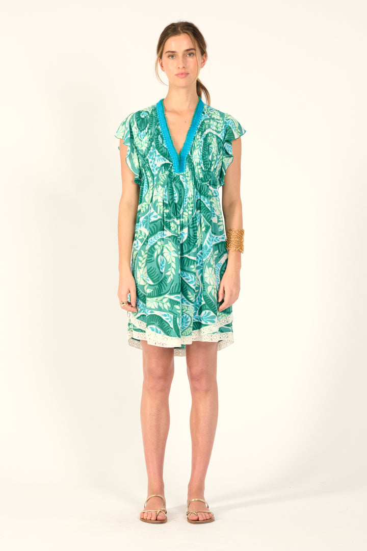 Mini Dress Sasha - Green Holy Snake - Poupette St Barth