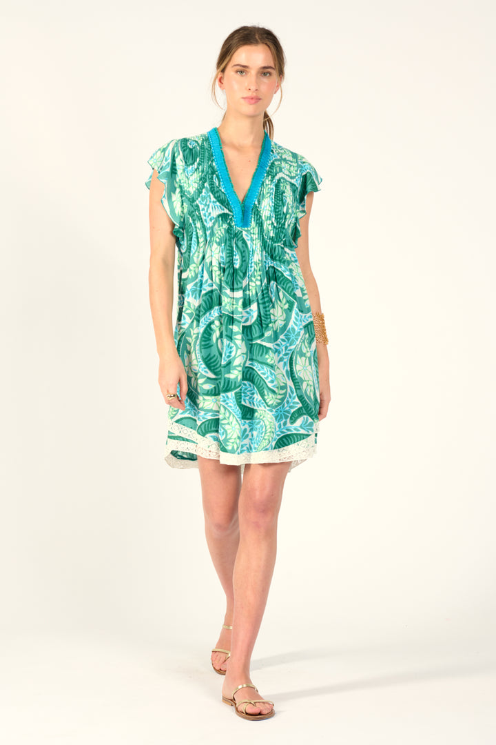 Mini Dress Sasha - Green Holy Snake - Poupette St Barth