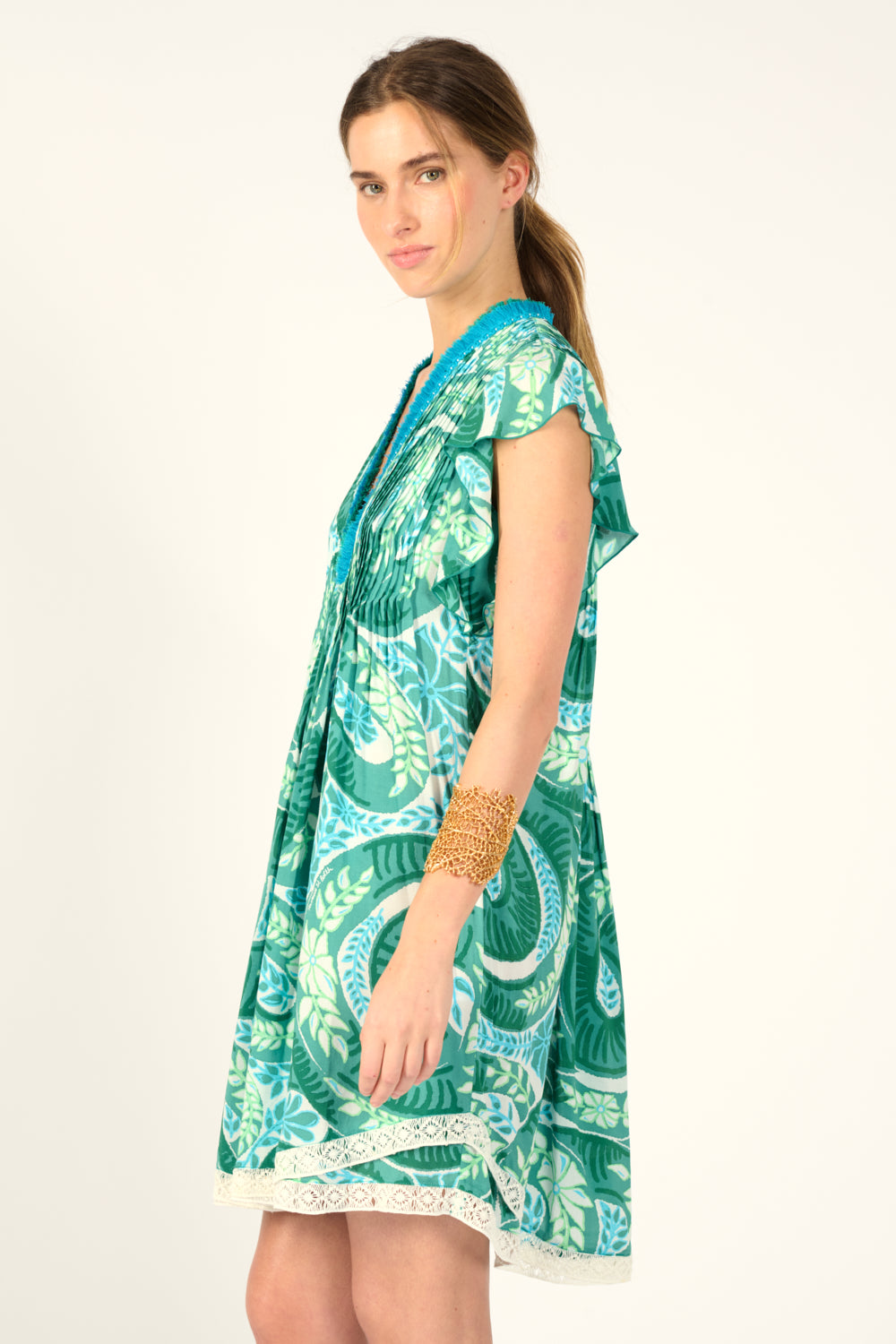 Mini Dress Sasha - Green Holy Snake - Poupette St Barth