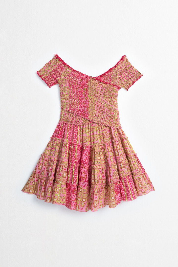 Robe Courte Enfant Soledad  - Pink Verti Batik