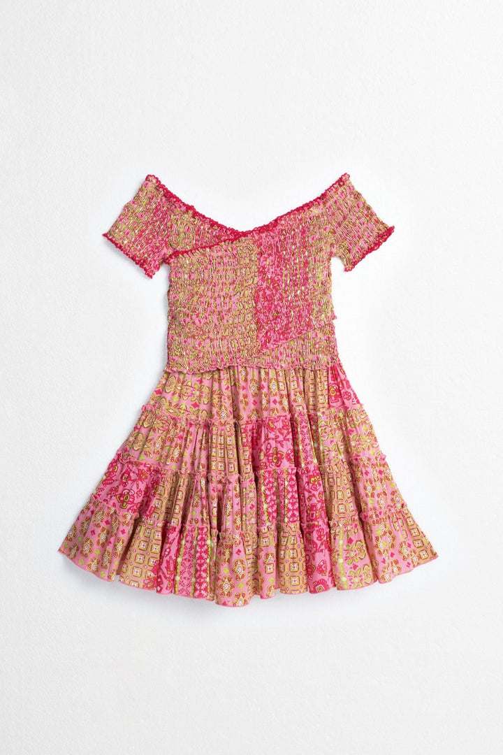 Robe Courte Enfant Soledad  - Pink Verti Batik