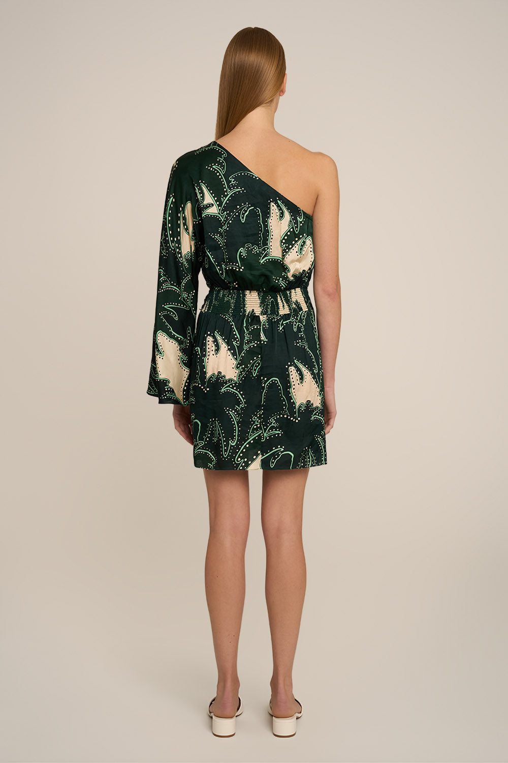 Green Mini Dress Tama by Poupette St Barth featuring a lightweight, flowy fabric and stylish short sleeves.