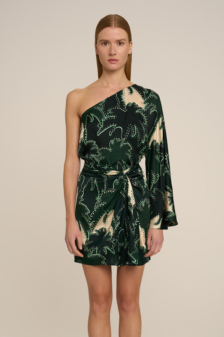 Green mini dress Tama by Poupette St Barth, featuring a stylish, lightweight design with a relaxed fit and tropical-inspired pattern.