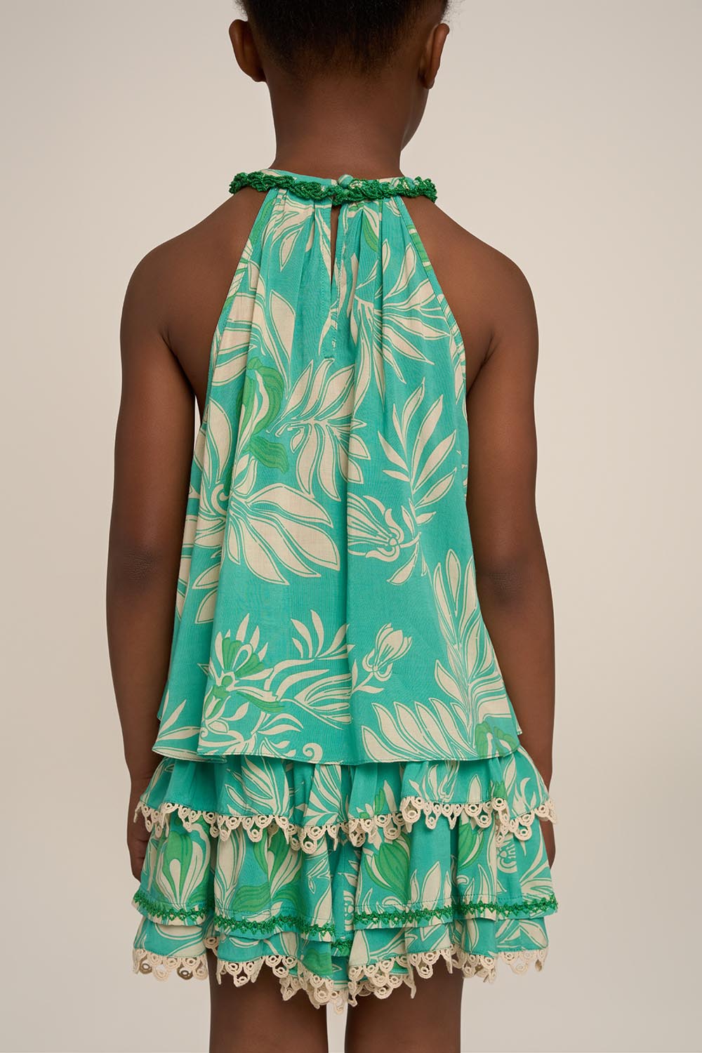 Girls' Aqua Kerylos Top Cleo by Poupette St Barth, lightweight blue sleeveless top with ruffled details, for casual summer wear
