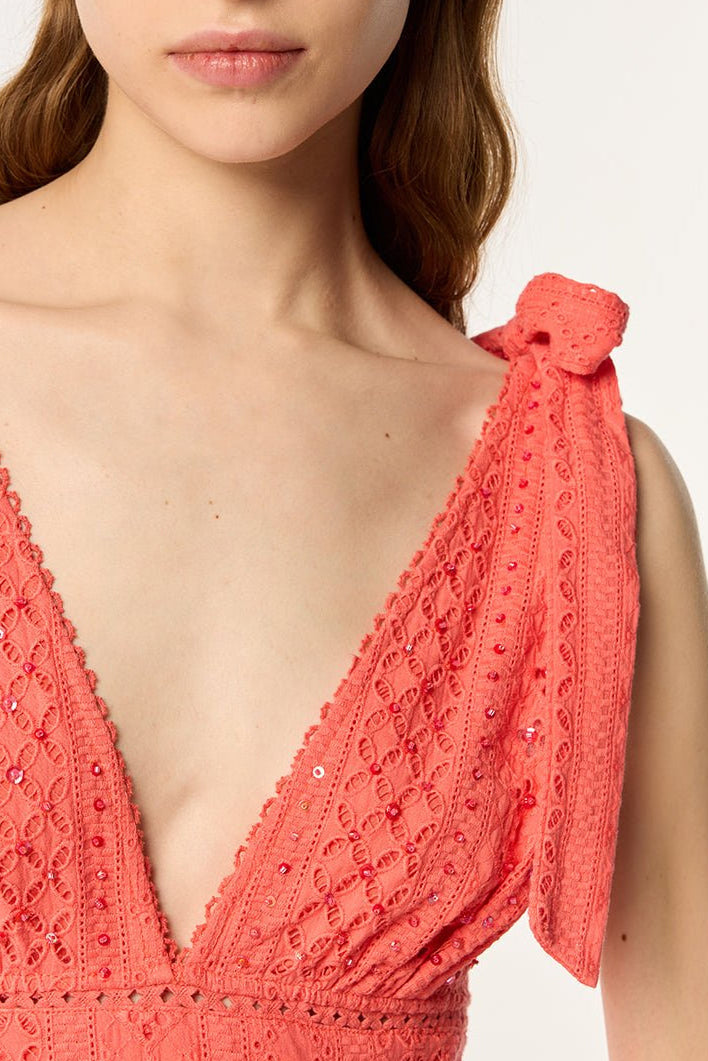 coral red mini dress Flor de Juma Mini Dress