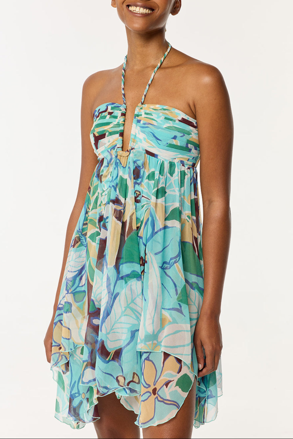Mini Dress Carla - Aqua Macro Lilium | Spring Collection | Poupette St Barth S / AQUA MACRO LILIUM / SILK CHIFFON GGT Mini Dress Carla - Aqua Macro Lilium | Spring Collection | Poupette St Barth S / AQUA MACRO LILIUM / SILK CHIFFON GGT