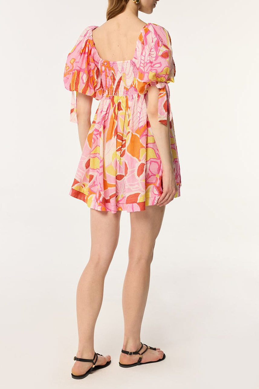 catalina mini dress pink Catalina Smocked Linen Mini Dress