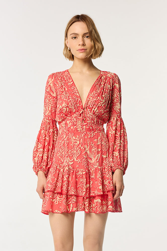 Mini Dress Chiara - Pink Oriental Foulard - Poupette St Barth