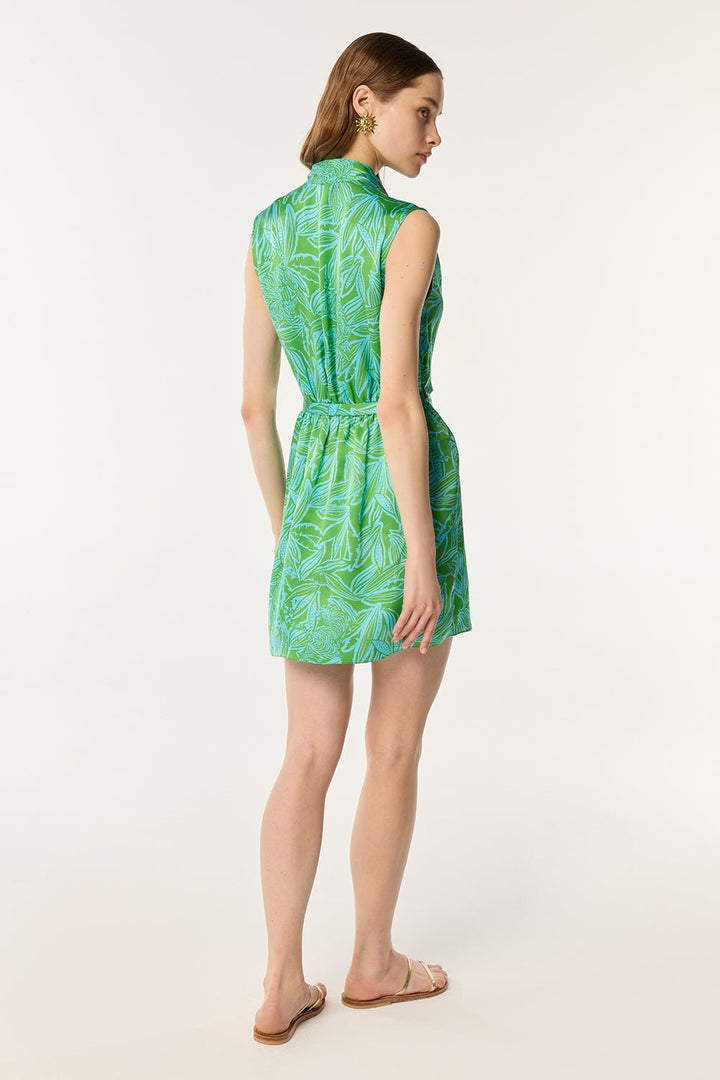 Mini Dress Clea - Turquoise Pop Tiger|Resort Collection|Poupette St Barth L / Turquoise / VISCOSE SATIN Mini Dress Clea - Turquoise Pop Tiger|Resort Collection|Poupette St Barth L / Turquoise / VISCOSE SATIN