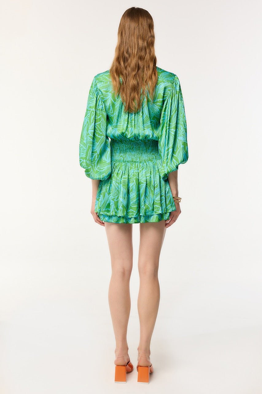 Mini Dress Colleen - Turquoise Pop Tiger|Resort Collection|Poupette St Barth M / Turquoise / VISCOSE SATIN Mini Dress Colleen - Turquoise Pop Tiger|Resort Collection|Poupette St Barth M / Turquoise / VISCOSE SATIN