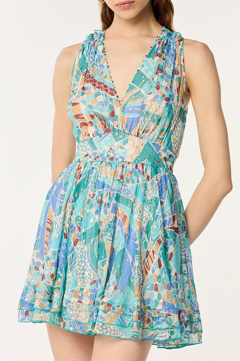 blue mosaic dress Juniper Dress in Blue Mosaic Petals