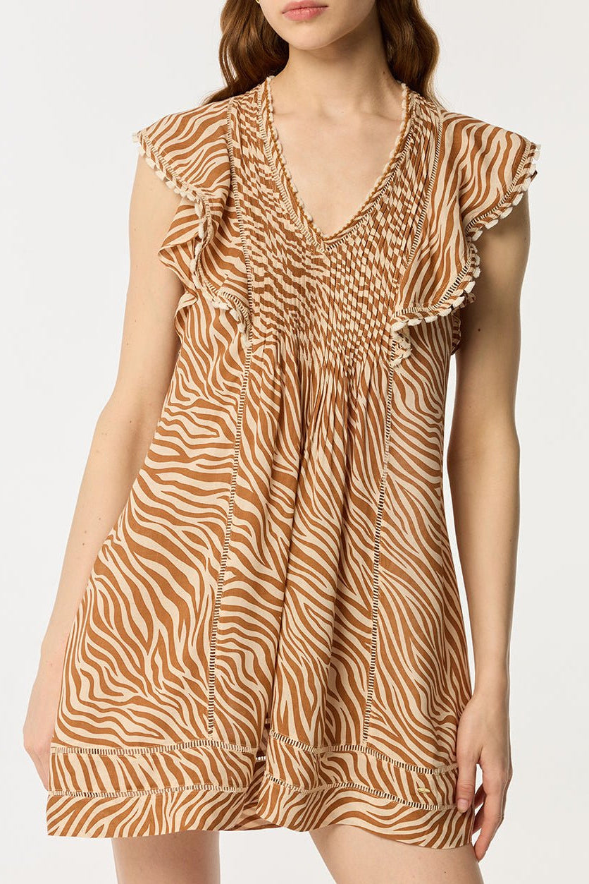 Mini Dress Camelia - Choco Zebra Stripes | Spring Collection Mini Dress Camelia - Choco Zebra Stripes | Spring Collection