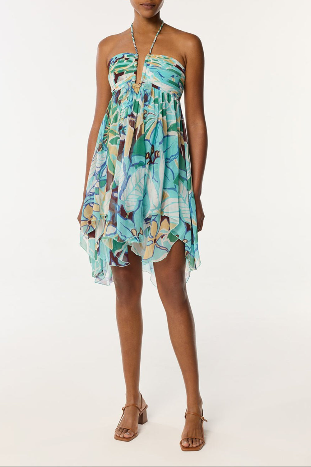 Mini Dress Carla - Aqua Macro Lilium - Poupette St Barth