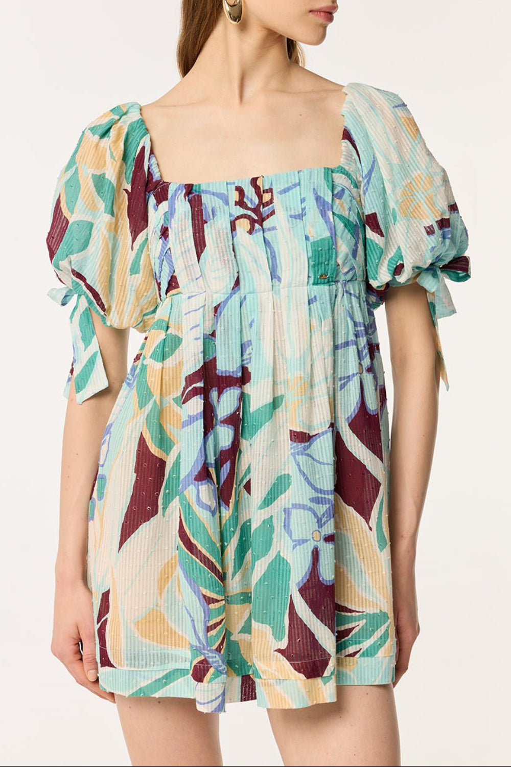 Mini Dress Catalina - Aqua Macro Lilium | Spring Collection | Poupette St Barth S / AQUA MACRO LILIUM / COTTON STRIPE PLUMETIS Mini Dress Catalina - Aqua Macro Lilium | Spring Collection | Poupette St Barth S / AQUA MACRO LILIUM / COTTON STRIPE PLUMETIS