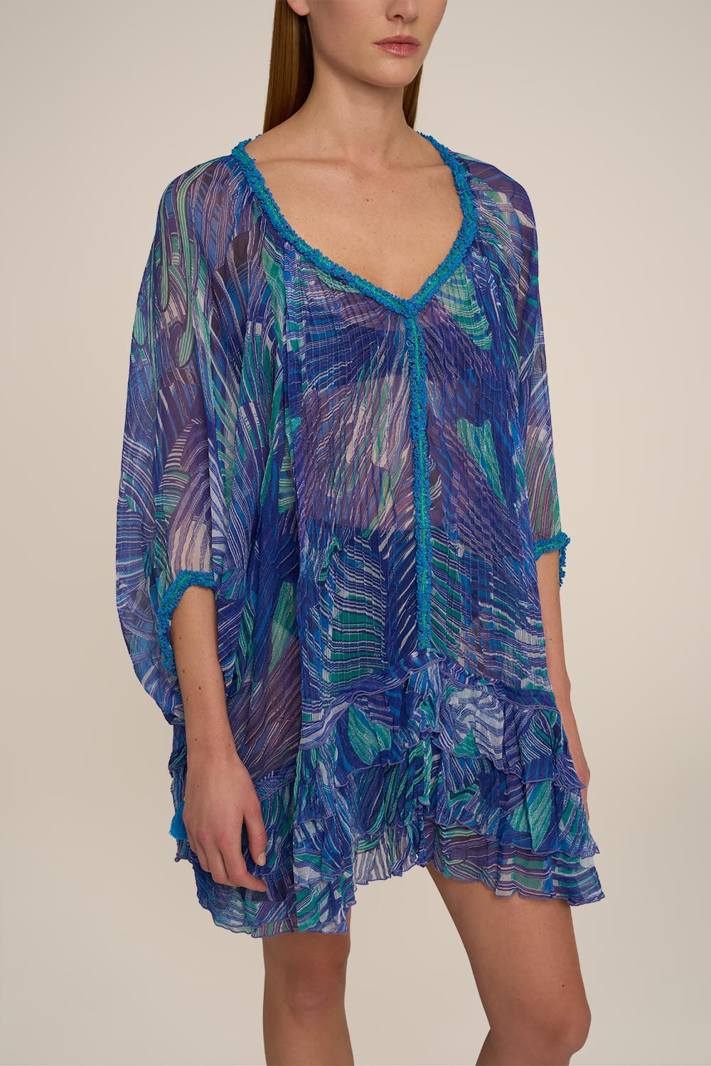 Blue Nava Poncho by Poupette St Barth featuring a stylish, woven design with a relaxed fit and vibrant color.