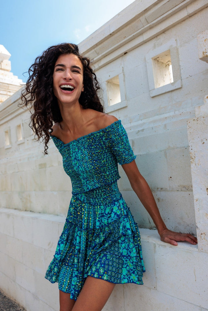 Robe Courte Solitude - Blue Verti Batik