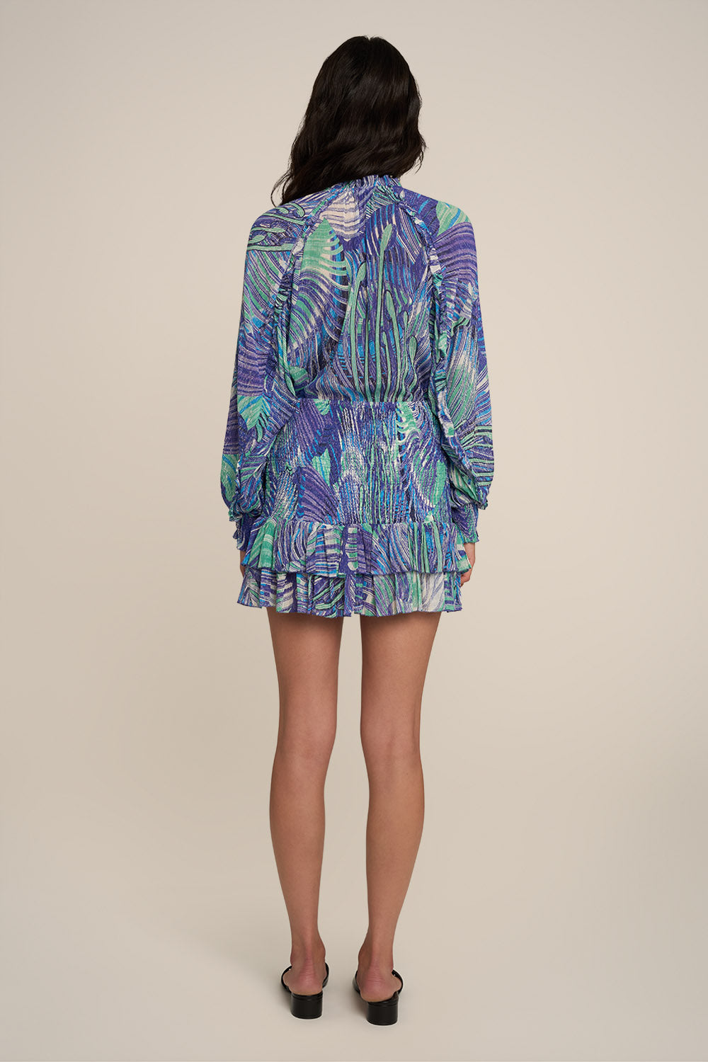 Blue Mini Skirt Themis by Poupette St Barth, shown from the back, featuring a stylish, fitted design perfect for casual and chic looks.