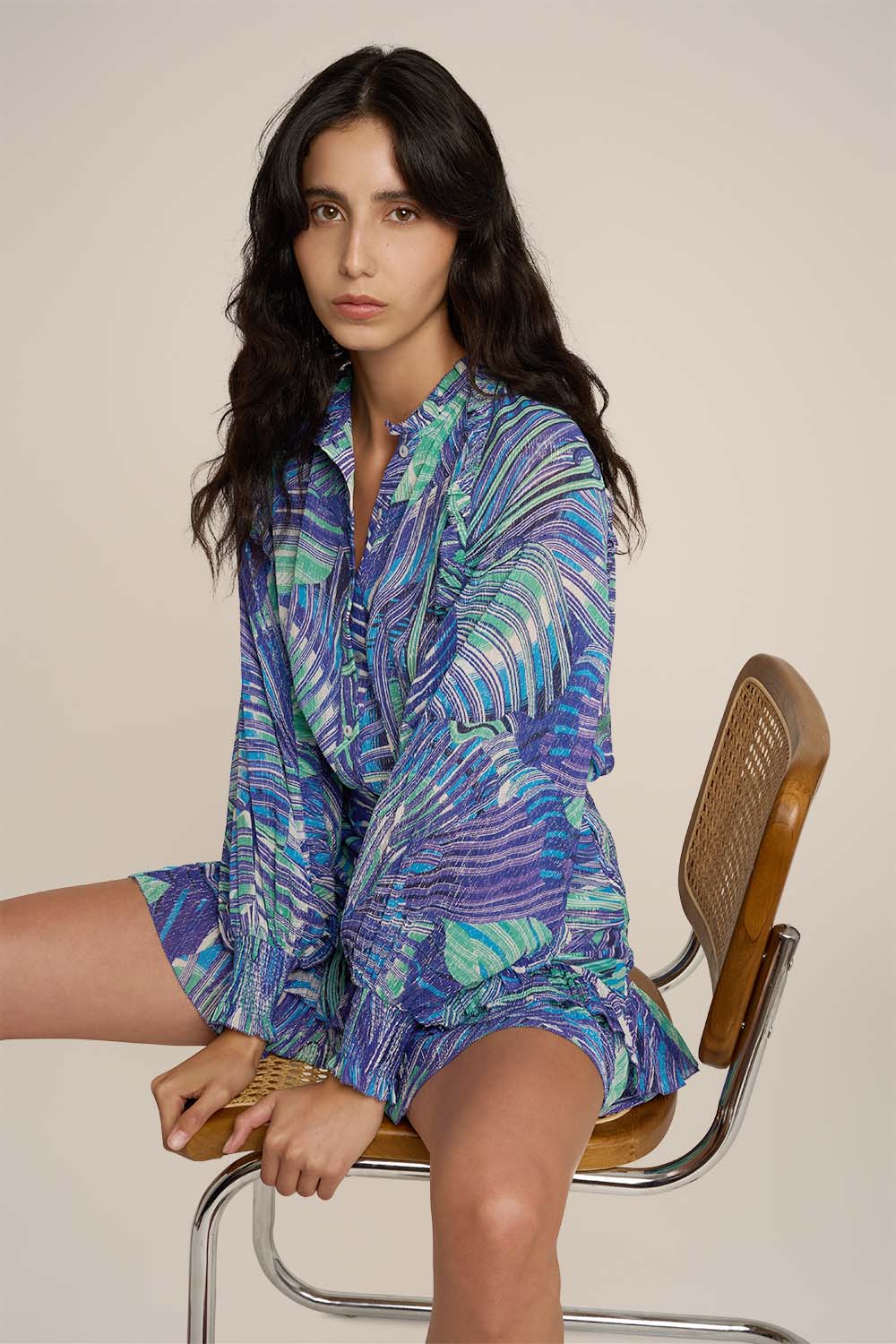 Blue Adeline shirt by Poupette St Barth, stylish tops with a chic design, displayed on a clean background.