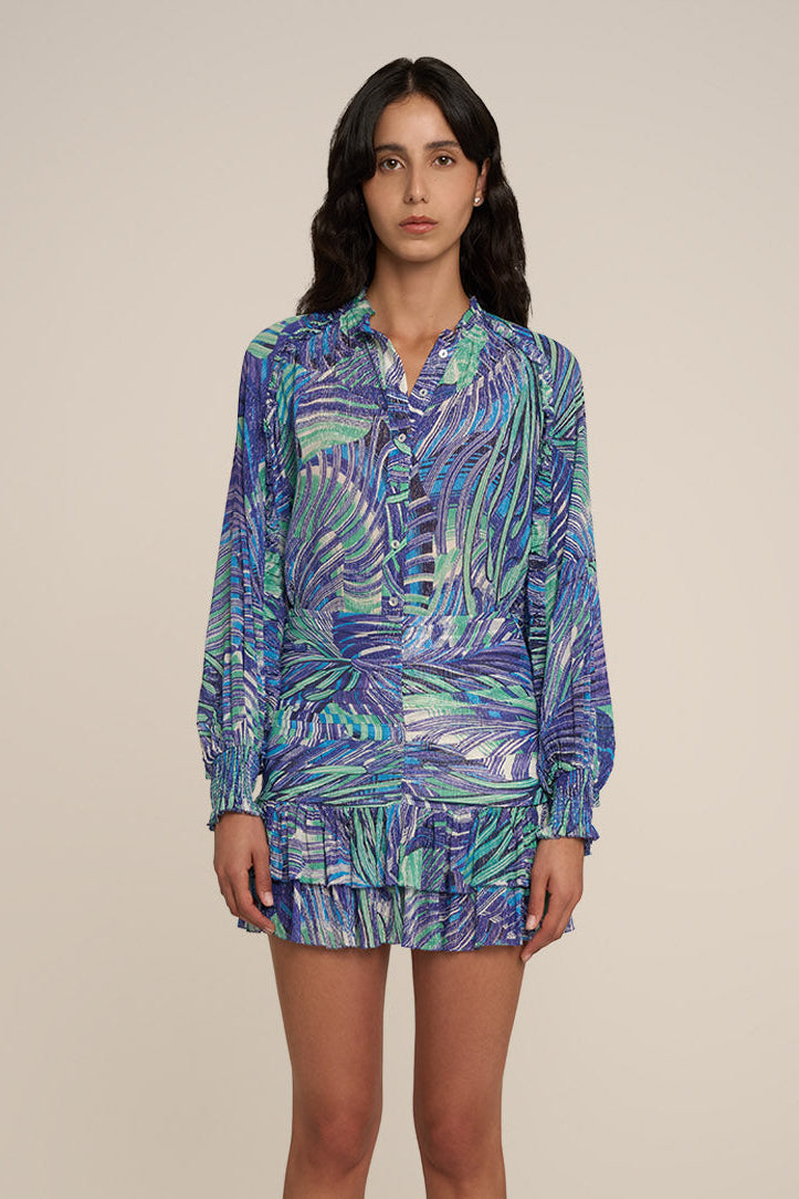 Blue mini skirt Themis by Poupette St Barth, featuring a stylish design, shown from the front.