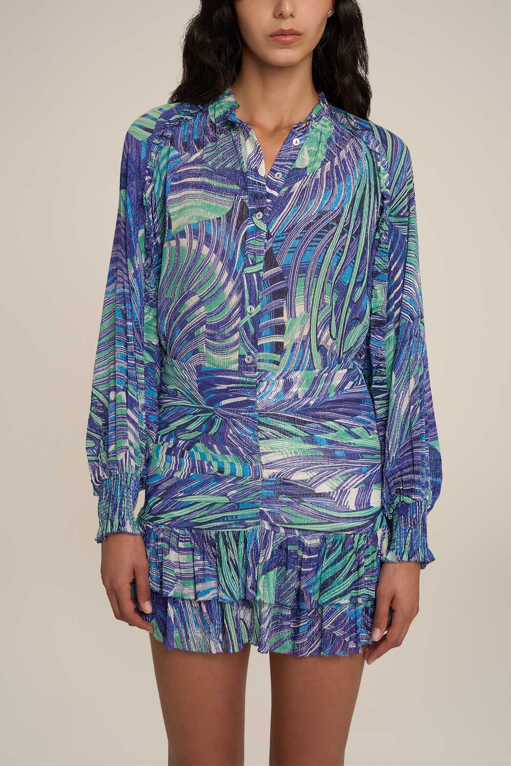 Blue Mini Skirt Themis by Poupette St Barth, featuring a stylish design and lightweight fabric, shown from the front.