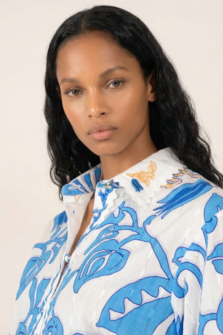 Shirt Java - White Blue Ritual - Poupette St Barth