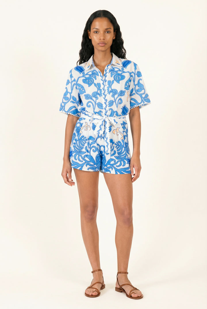 Shirt Java - White Blue Ritual - Poupette St Barth