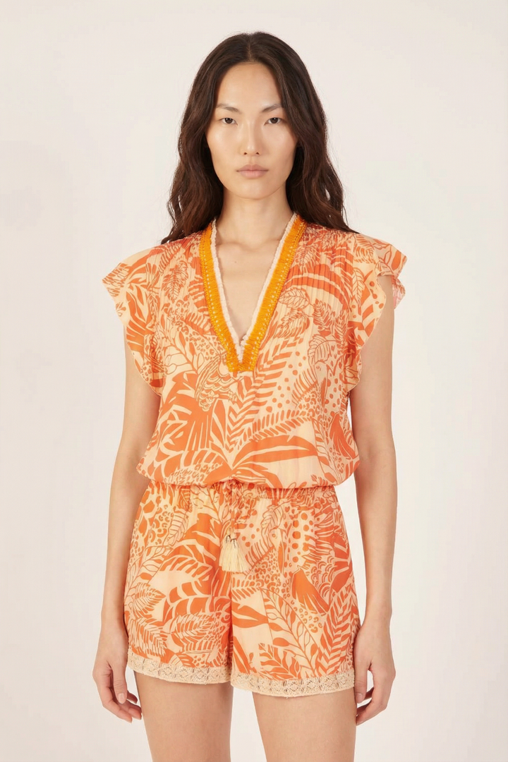 Short Jumpsuit Sasha - Orange Toucan - Poupette St Barth