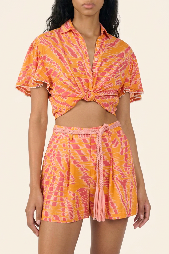 Yellow Kalina shorts – Short Chantal by Poupette St Barth, front view