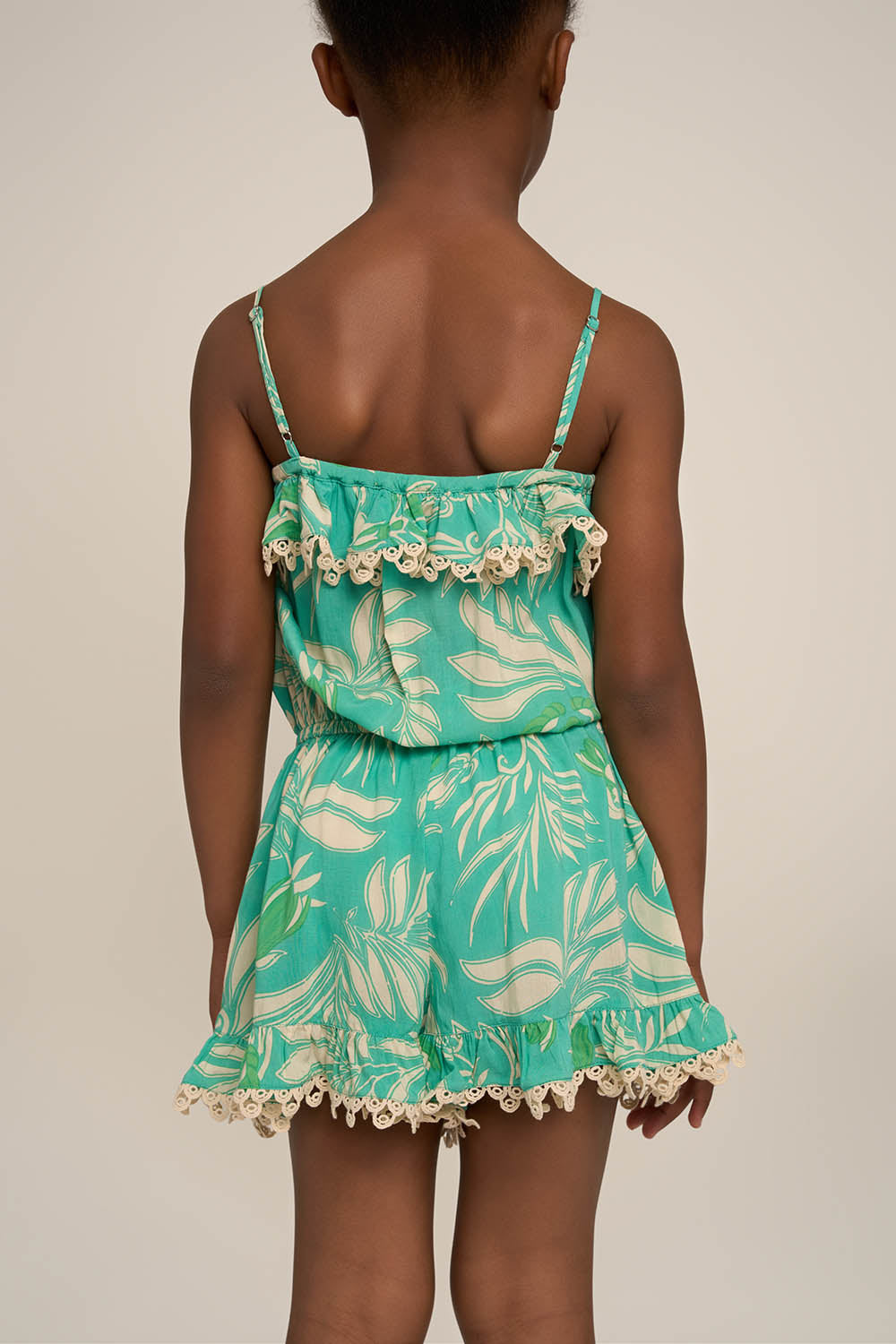 Girls' short jumpsuit Angel in aqua from Poupette St Barth, featuring lightweight fabric and playful design.