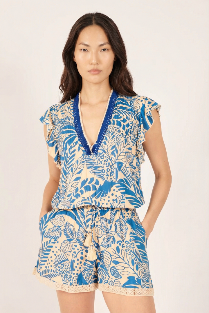 Short Jumpsuit Sasha - Blue Toucan - Poupette St Barth