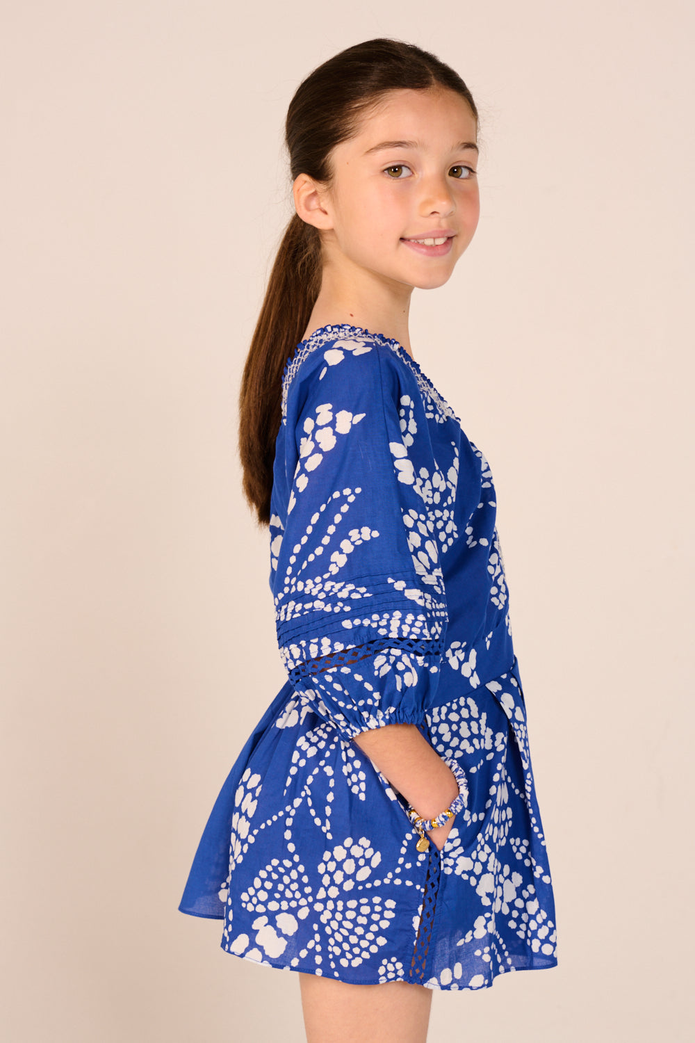Short Jumpsuit Chantal for girls - Blue Austral - Poupette St Barth