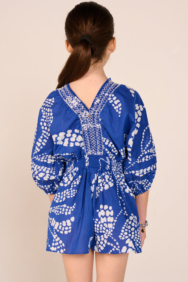 Short Jumpsuit Chantal for girls - Blue Austral - Poupette St Barth
