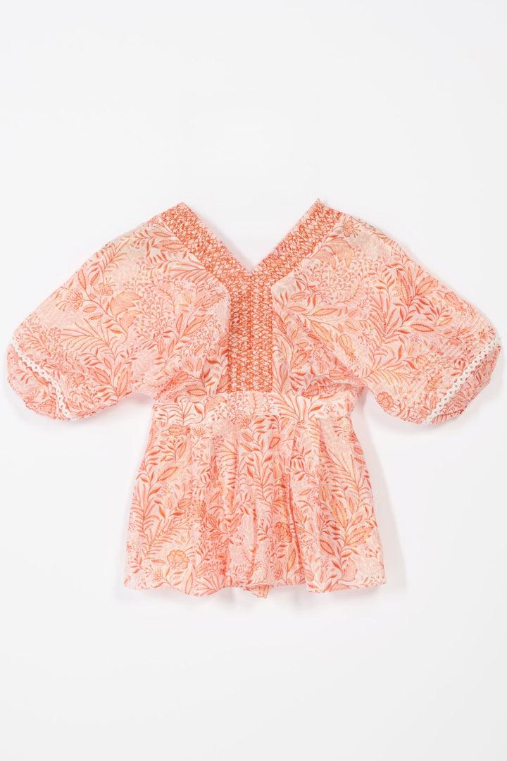 Short Jumpsuit Chantal for girls - Orange Palmarosa - Poupette St Barth