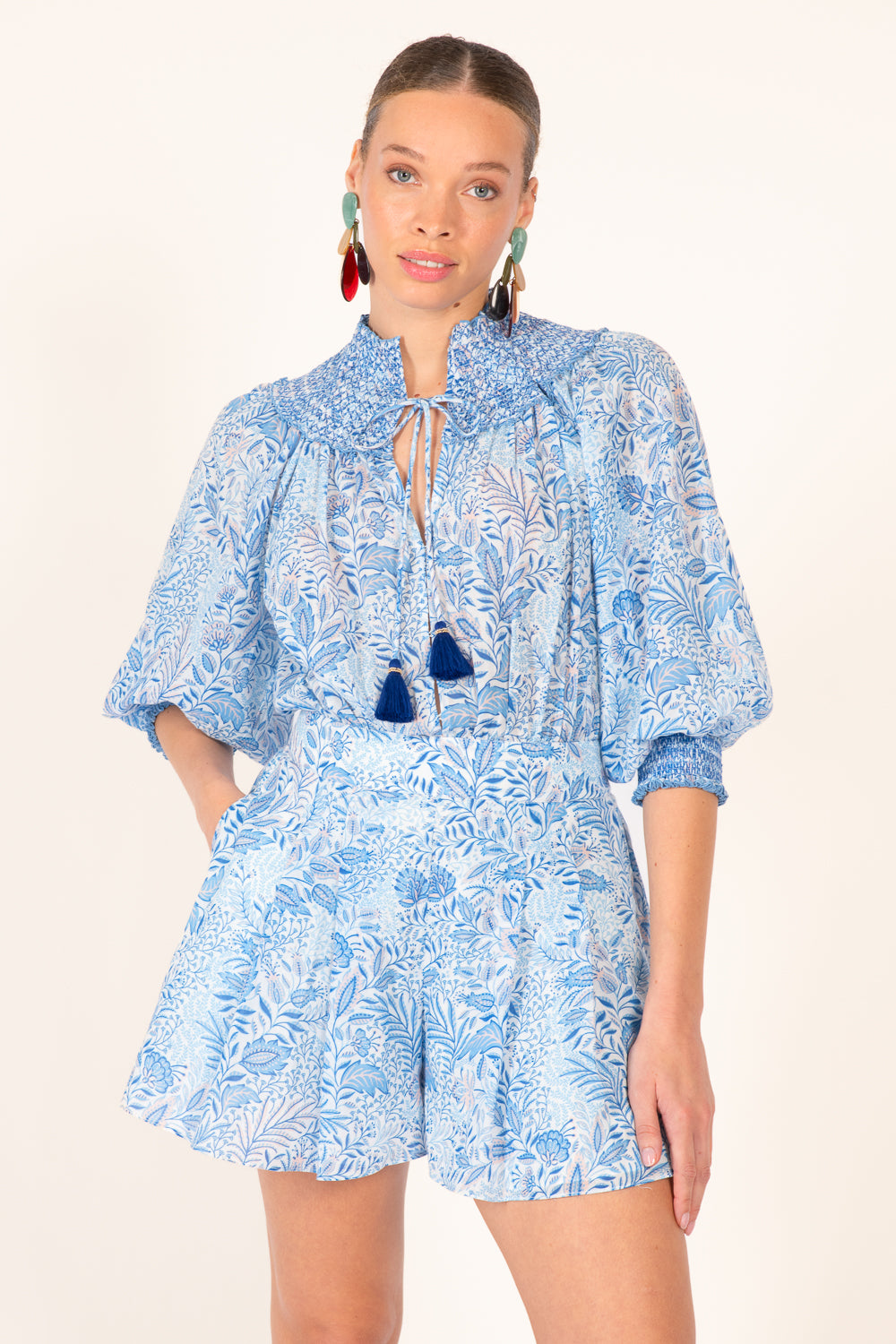 Short Jumpsuit Janna - Blue Palmarosa - Poupette St Barth