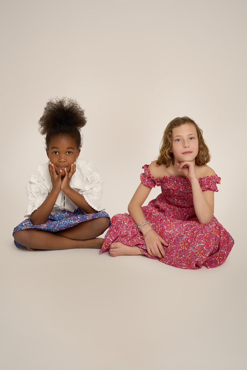 Long Dress Suzanne for girls - Pink Tiny Blooms