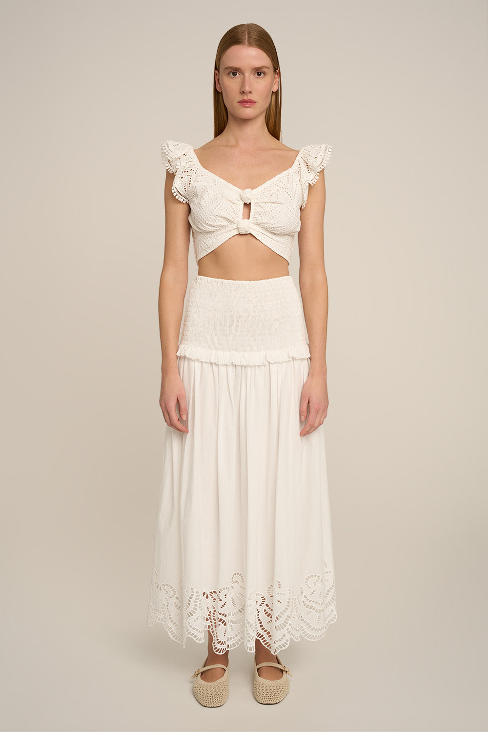 Poupette St Barth Top Bella in natural white, plain long-sleeve top with a relaxed fit, displayed on a front view.