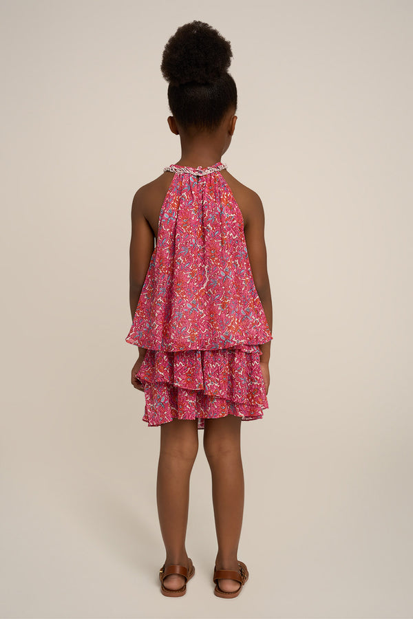 Pink girl’s top with tiny floral print from Poupette St Barth, featuring short sleeves and a playful, feminine design.