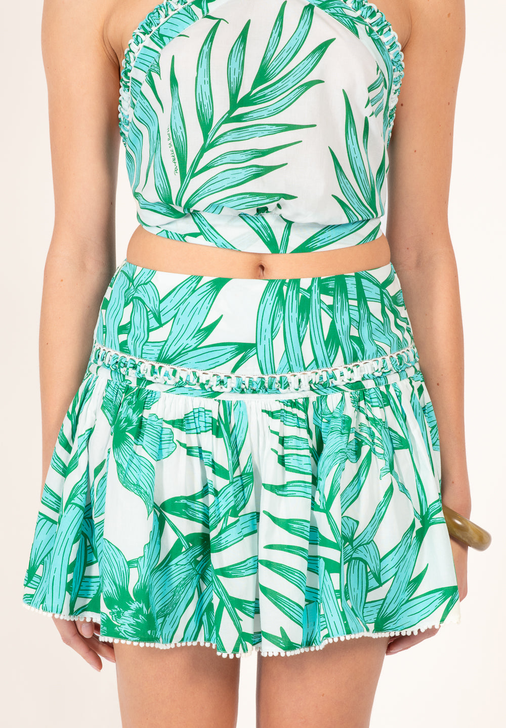Mini Skirt Angele - Green Palm Leaf - Poupette St Barth